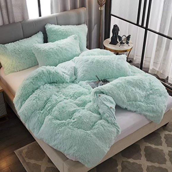 Shaggy Fluffy Faux Fur Duvet Cover Set Button Closure Velvety Bedding Se… - Picture 2 of 6